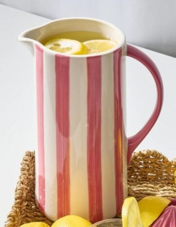 Noon & Moon Other - Noon & Moon Pink & White Striped Ceramic Pitcher New In Box Retail $98